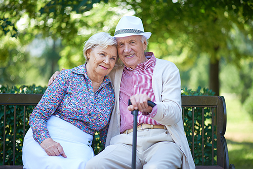 Happy Elderly Couple with Walking Stick