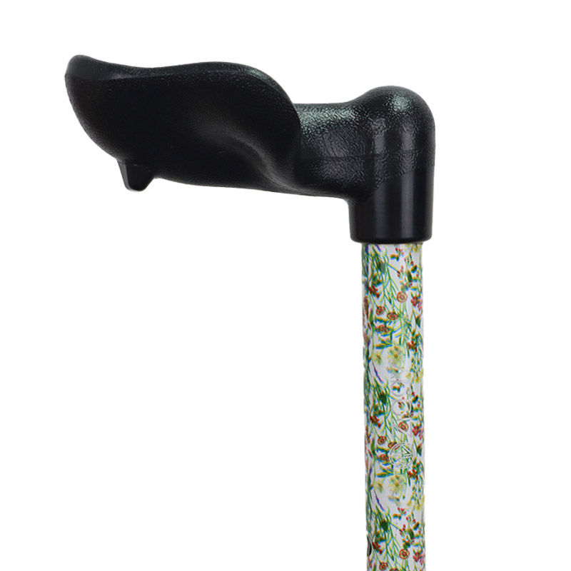 Wild Flower Pattern Adjustable Anatomical Handle Walking Stick (Left Hand)