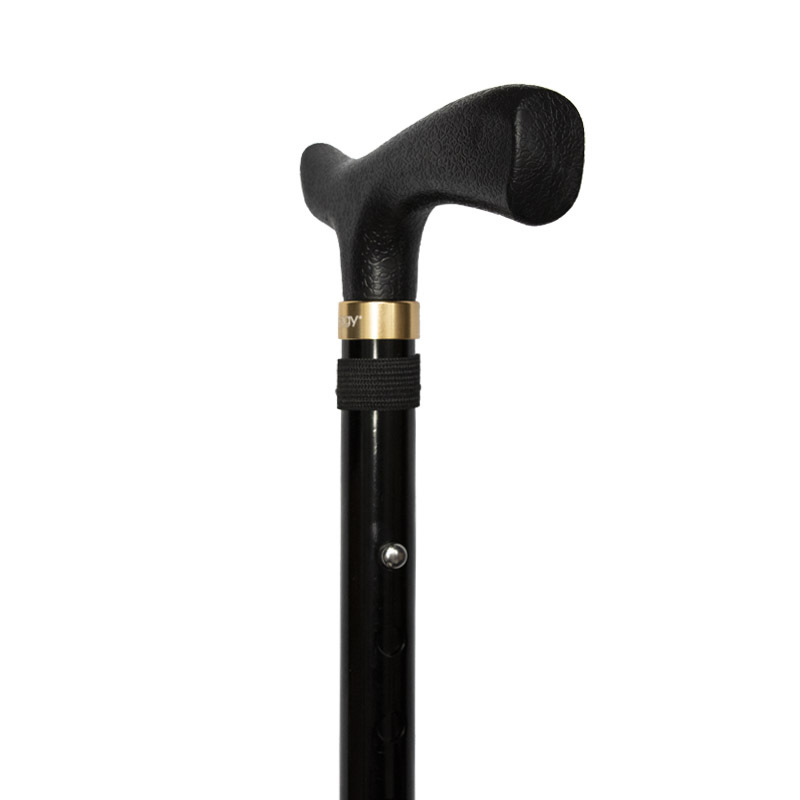 Height-Adjustable Long Folding Black Walking Stick with Crutch Handle