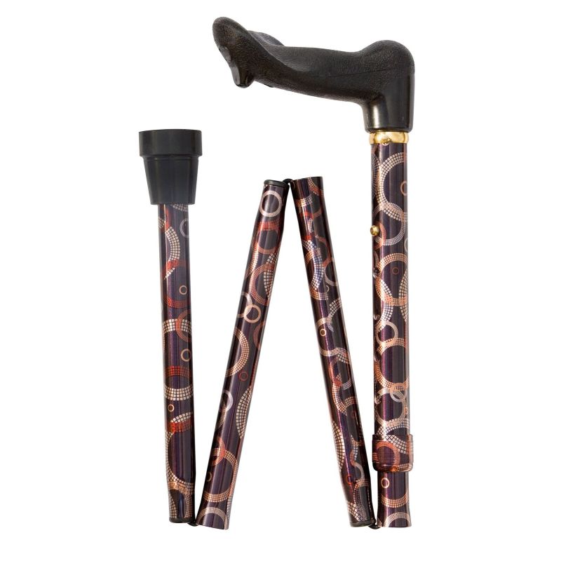Left-Handed Adjustable Folding Brown Abstract Orthopaedic Walking Cane