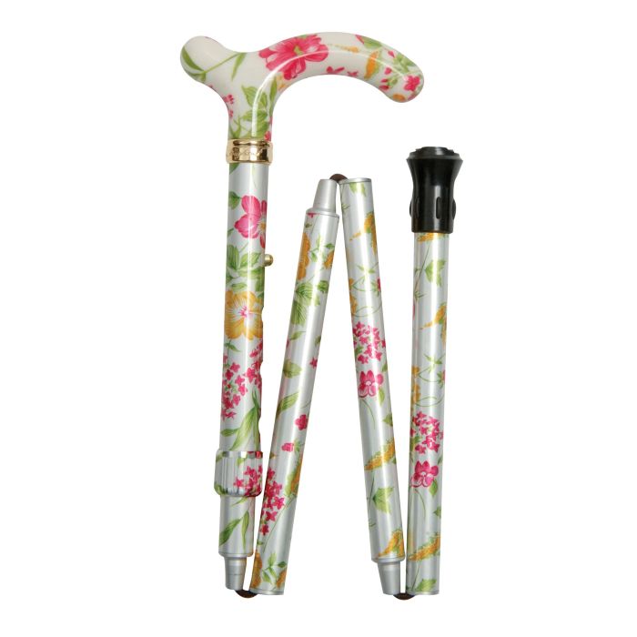 Petite Adjustable Folding Easy-Joint Cream Floral Walking Cane