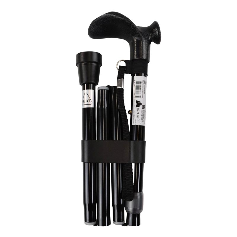 Black Height Adjustable Folding Walking Stick with Anatomical Handle