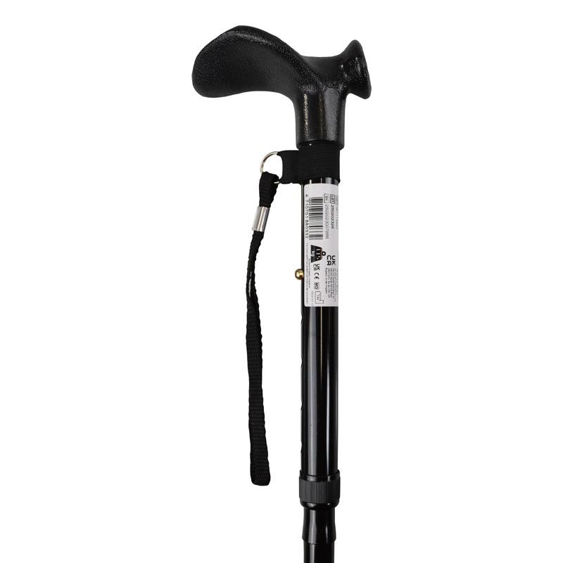 Black Height Adjustable Folding Walking Stick with Anatomical Handle