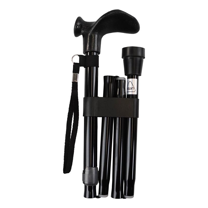 Black Height Adjustable Folding Walking Stick with Anatomical Handle