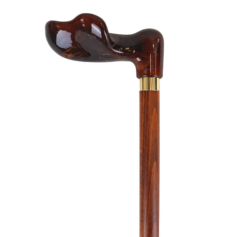 Left-Handed Dark Hardwood Orthopaedic Amber Fischer Walking Stick