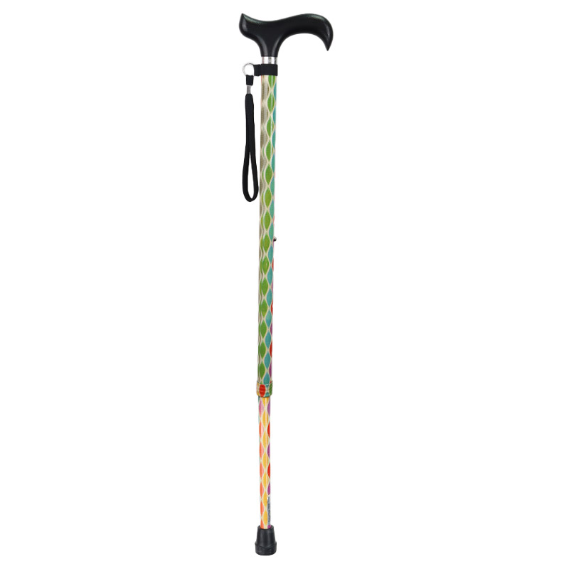 Ziggy Leaf Pattern Height-Adjustable Walking Stick with Derby Handle