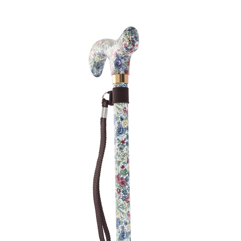 Adjustable Floral Patterned Derby Handle Walking Stick with Flexyfoot Ferrule
