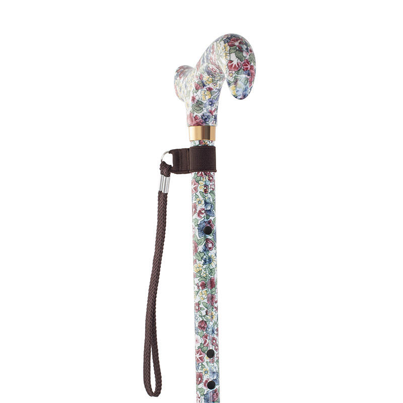 Adjustable Floral Patterned Derby Handle Walking Stick with Flexyfoot Ferrule
