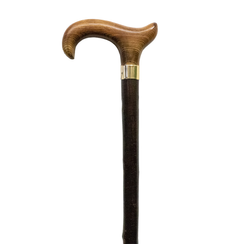 Walking stick DOUBLE FRITZ, Fritz handle silver tin, ash wood grey brown  stained