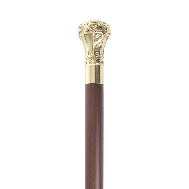 Walking Stick Brown with brass inlay and Round Pillar Handle