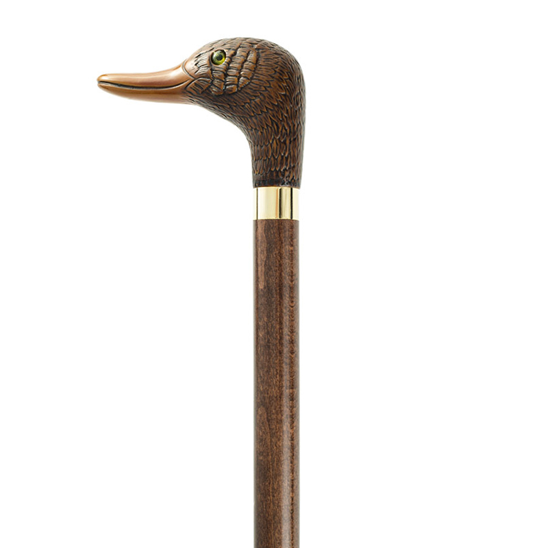 Wooden Walking Stick Vintage Wood Solid Brass Duck Head Handle 