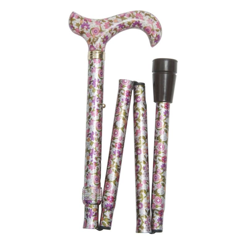 Derby Handle Pink Floral Walking Stick 