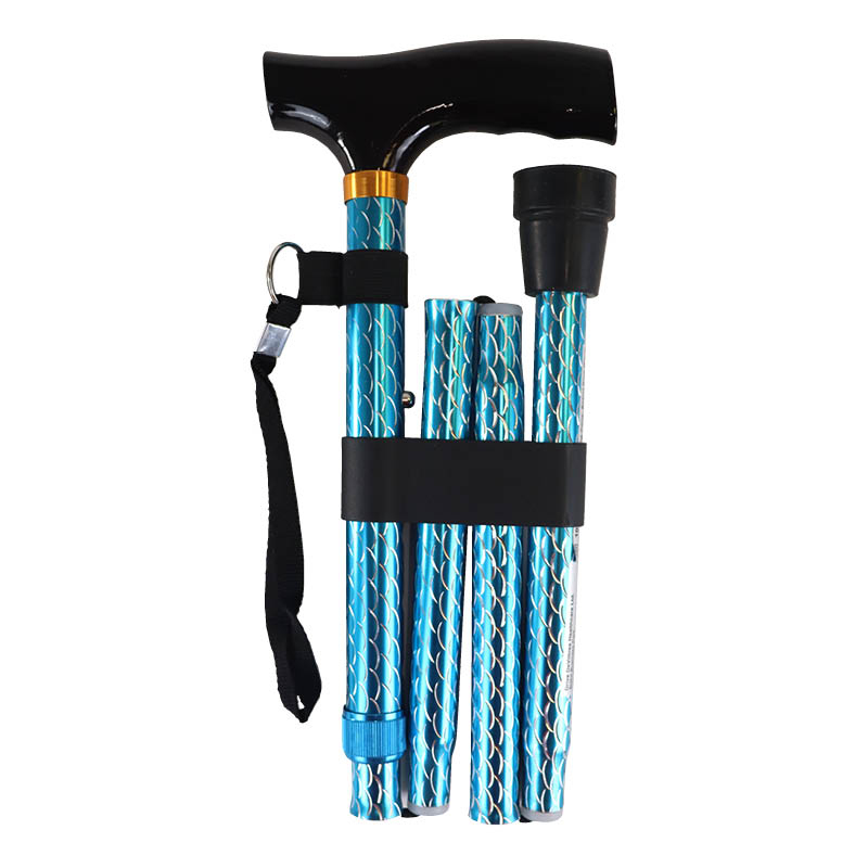 Drive Medical Blue Spiral Wave Patterned Folding Walking Cane with Strap