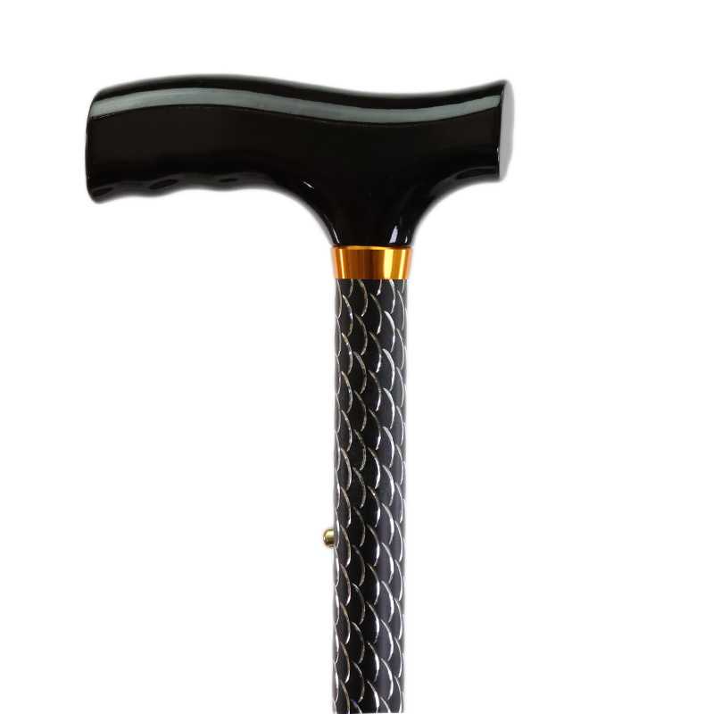 Black Folding Cane with Crutch Handle 