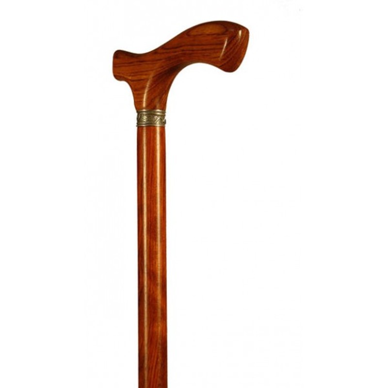 Finna Brown Bubinga Wood Walking Cane with Crutch Handle and Silver Collar