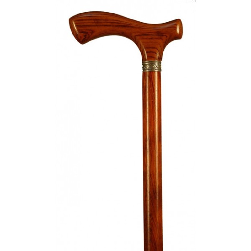 Finna Brown Bubinga Wood Walking Cane with Crutch Handle and Silver Collar