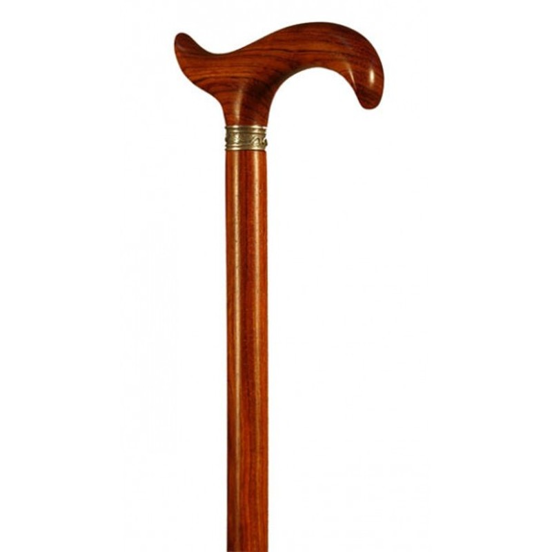 Finna Brown Bubinga Wood Walking Cane with Slim Derby Handle and Silver Collar