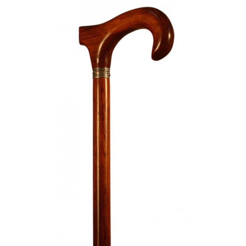 Finna Brown Bubinga Wood Walking Cane with Derby Hook Handle and Silver Collar