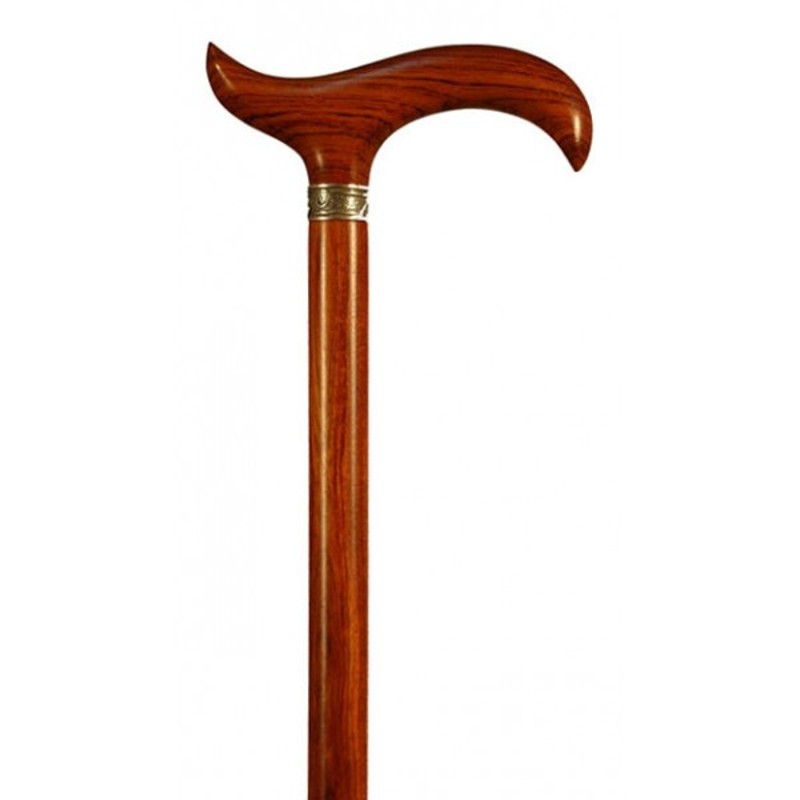 Finna Brown Bubinga Wood Walking Cane with Slim Derby Handle and Silver Collar