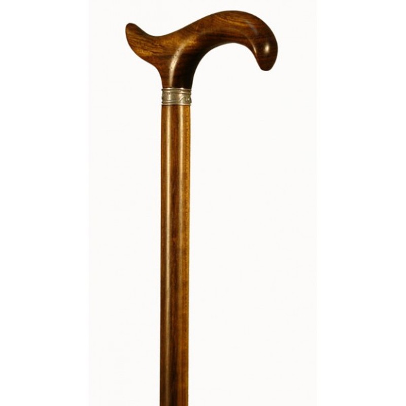 Finna Brown Mongoy Wood Derby Walking Cane with Silver Collar