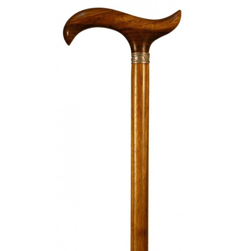 Finna Brown Mongoy Wood Derby Walking Cane with Silver Collar