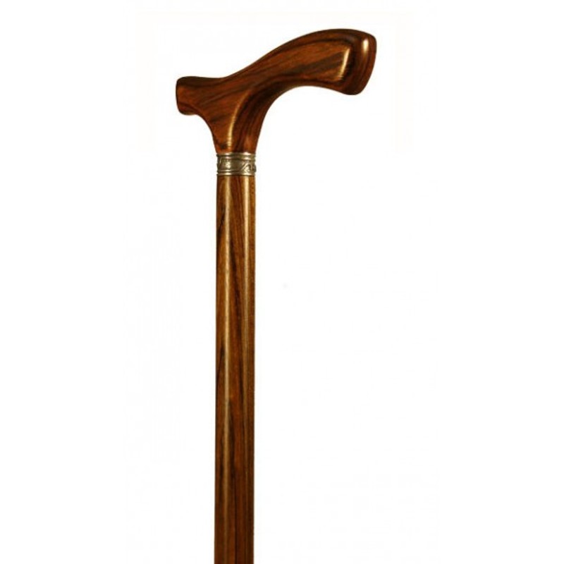 Finna Brown Mongoy Wood Crutch Handle Walking Stick with Silver Collar