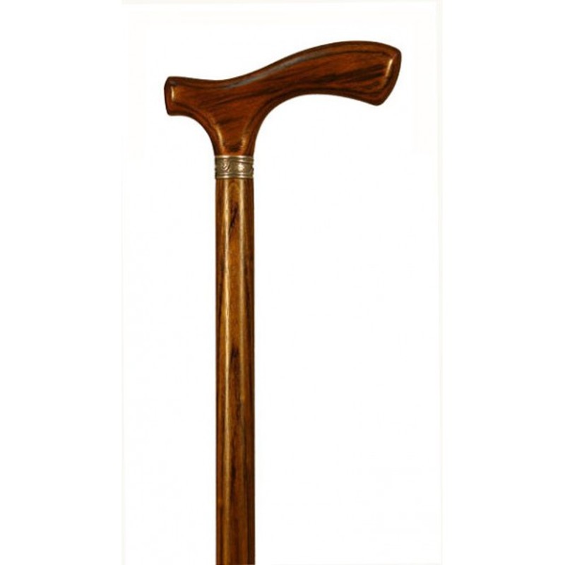 Finna Brown Mongoy Wood Crutch Handle Walking Stick with Silver Collar