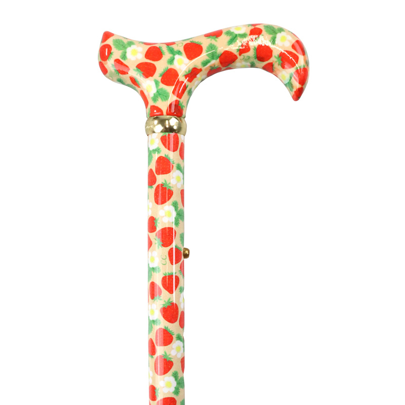 Foldable and Adjustable Aluminium Derby Walking Stick with Strawberries and Cream Design