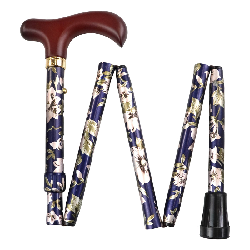 Folding Adjustable Navy Floral Derby Walking Cane