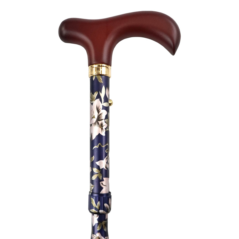 Folding Adjustable Navy Floral Derby Walking Cane