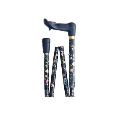 Folding Adjustable Orthopaedic Black Floral Walking Cane ...