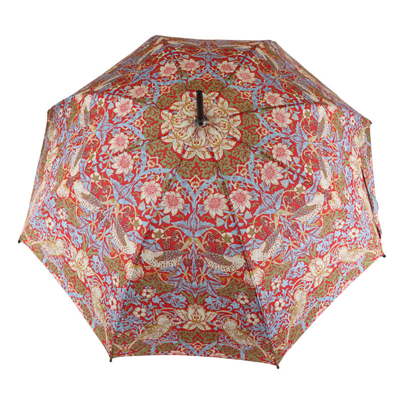 Fulton Kensington-2 Morris and Co. UV-Resistant Walking Umbrella (Strawberry Thief Crimson)