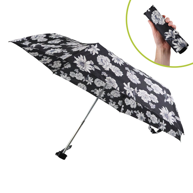 Fulton Miniflat 2 Foldable Umbrella (Black and White Floral)