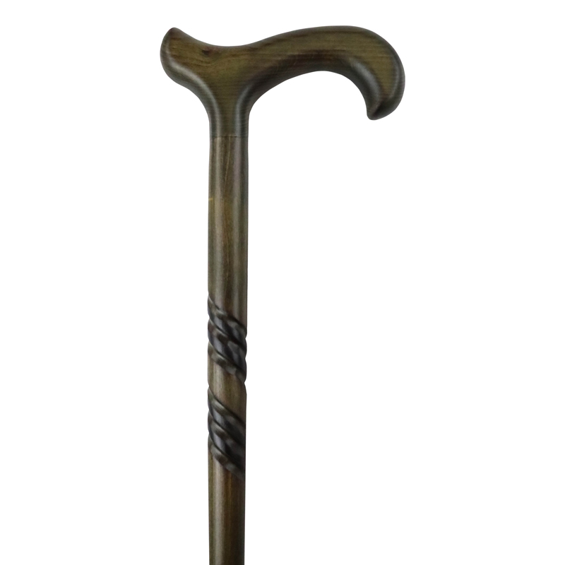 Gents' Beech Derby Green Walking Stick with Spiral