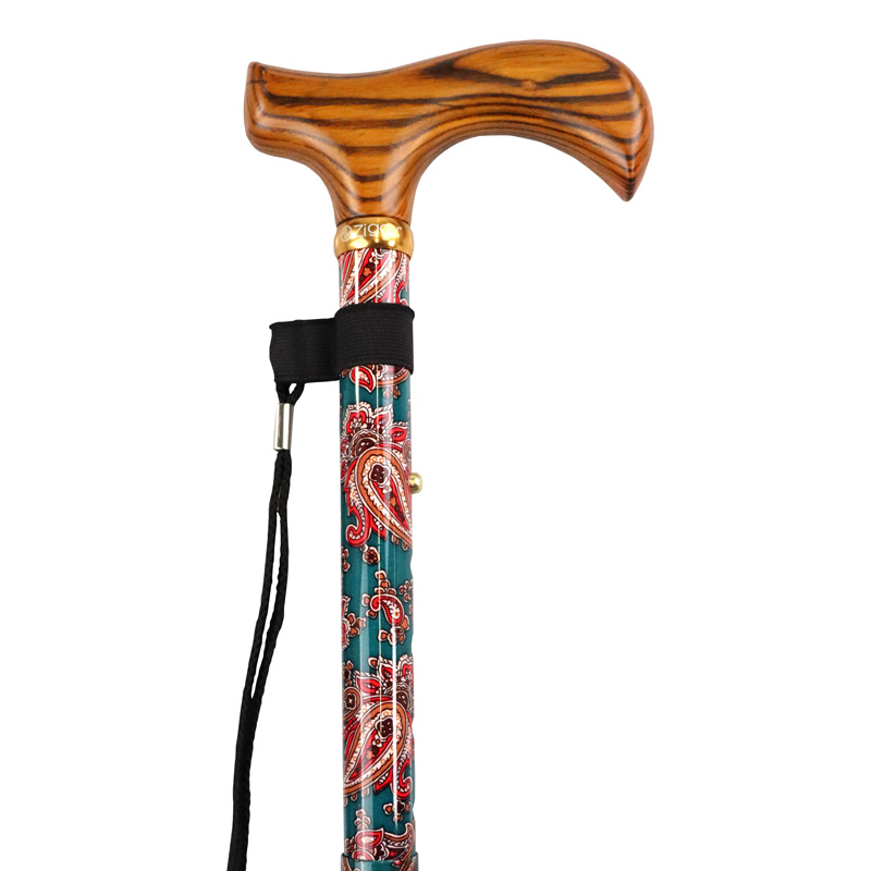 Height-Adjustable Folding Paisley Walking Stick with Derby Handle