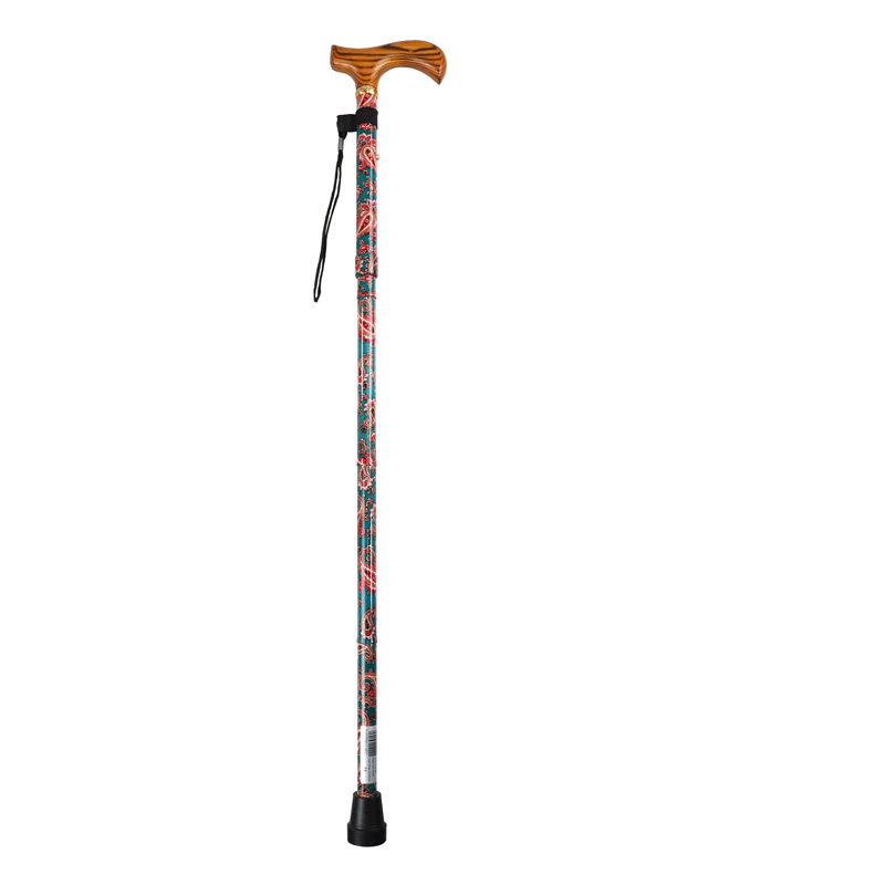 Height-Adjustable Folding Paisley Walking Stick with Derby Handle