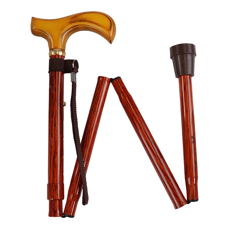 Height-Adjustable Folding Wood Effect Derby Walking Stick