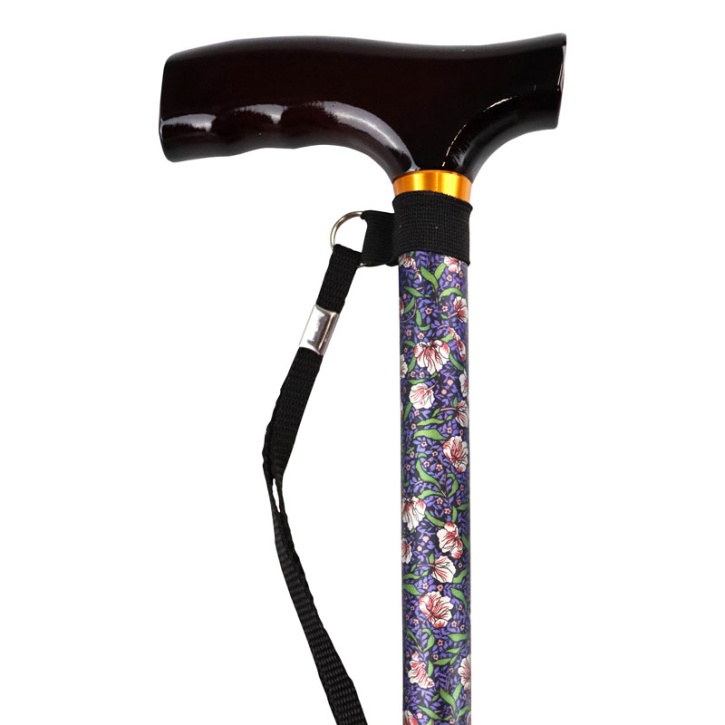 Height Adjustable Wild Rose Walking Stick with Crutch Handle