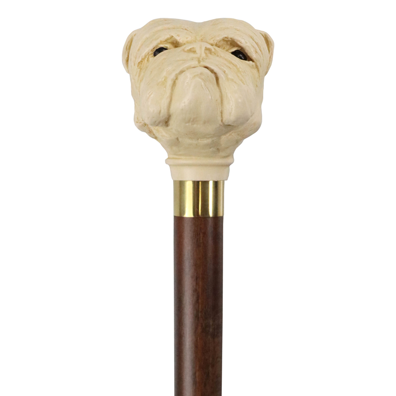 Imitation Ivory Bulldog Hardwood Cane