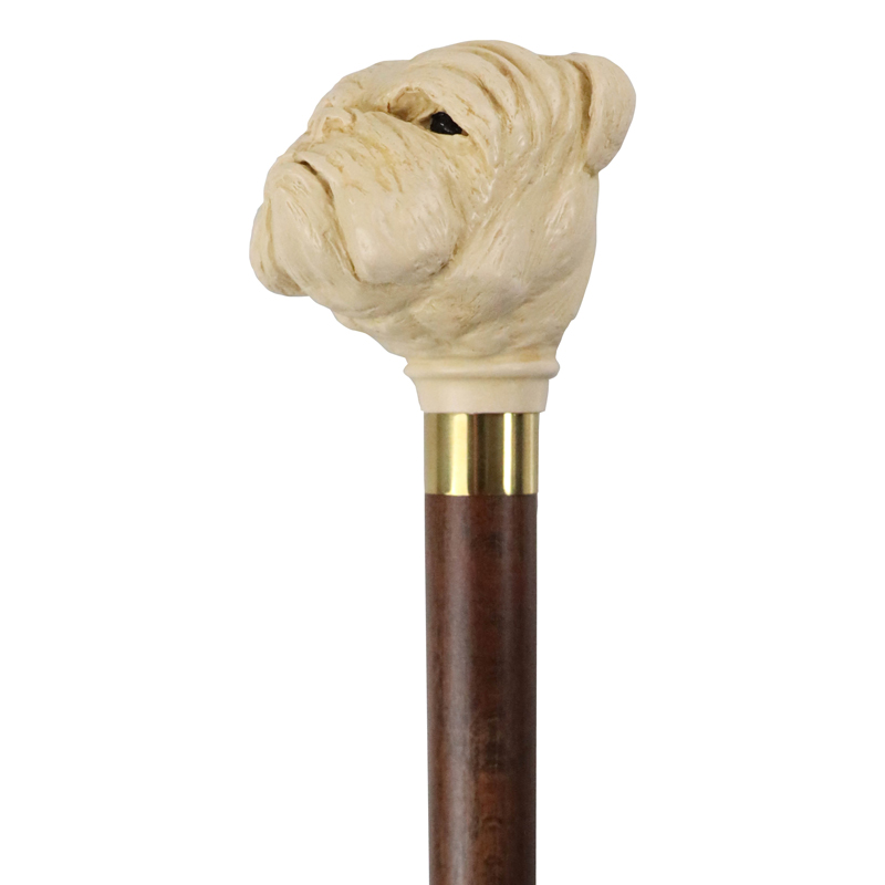 Imitation Ivory Bulldog Hardwood Cane