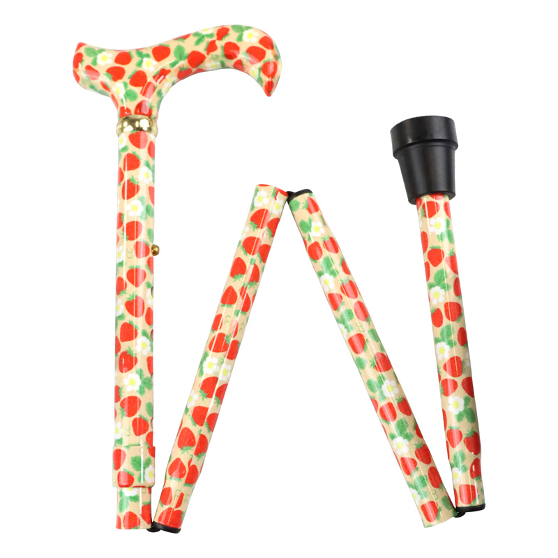 Foldable and Adjustable Aluminium Derby Walking Stick with Strawberries and Cream Design