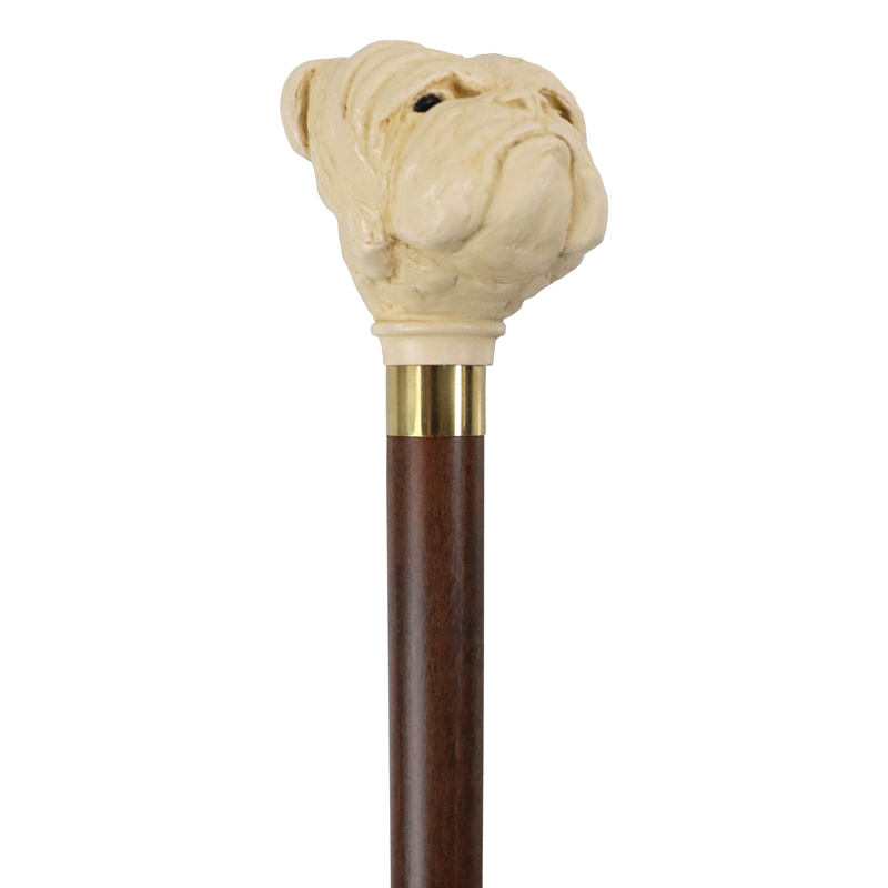 Imitation Ivory Bulldog Hardwood Cane