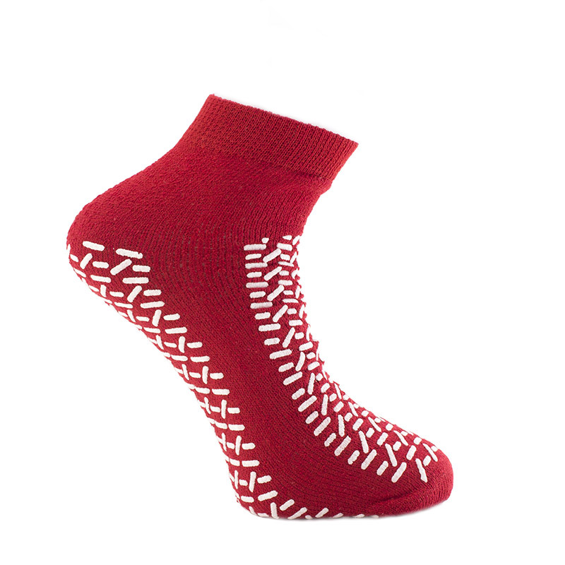 Medline Red One-Size-Fits-Most Non-Slip Double-Tread Slipper Socks (One Pair)