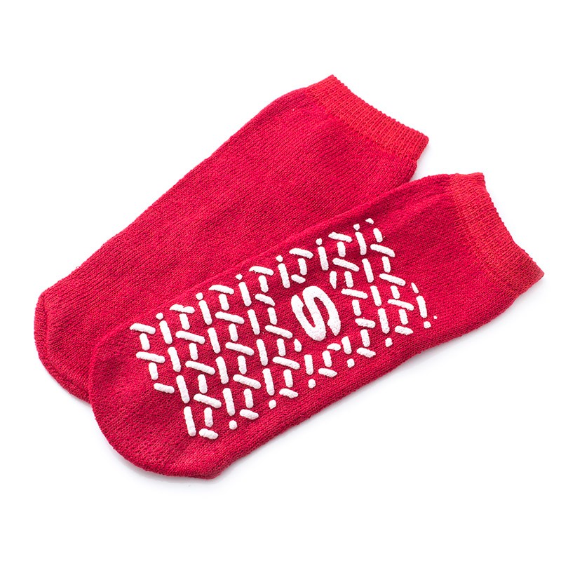 Medline Small Red Non-Slip Fall-Prevention Slipper Socks (One Pair)