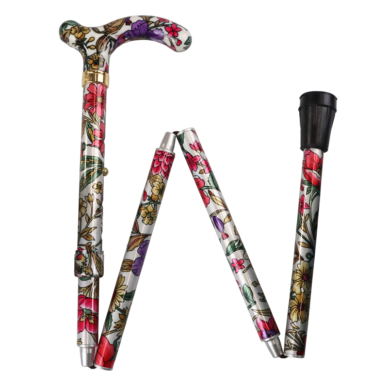 Petite Adjustable Folding Easy-Joint Violet and Pink Floral Walking Cane