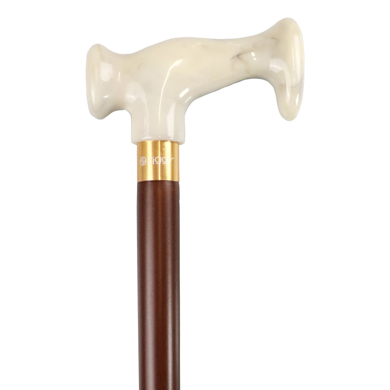 White Marble-Effect Escort Crutch Handle Wooden Walking Stick