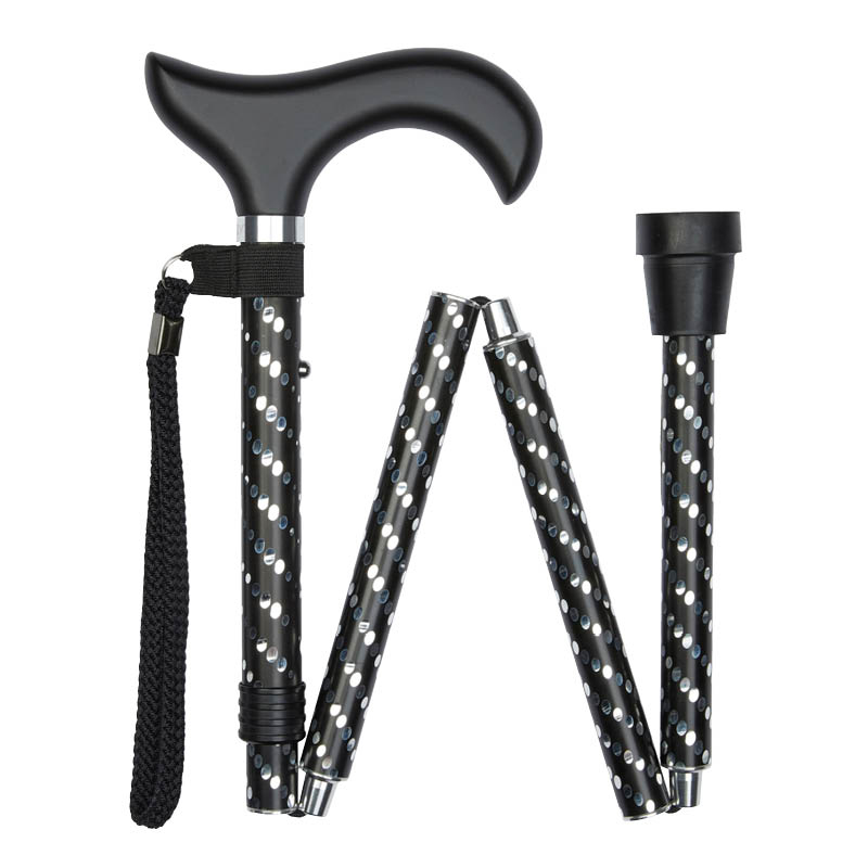 Ziggy Black Engraved Derby-Handle Folding Easily-Adjustable Walking Stick