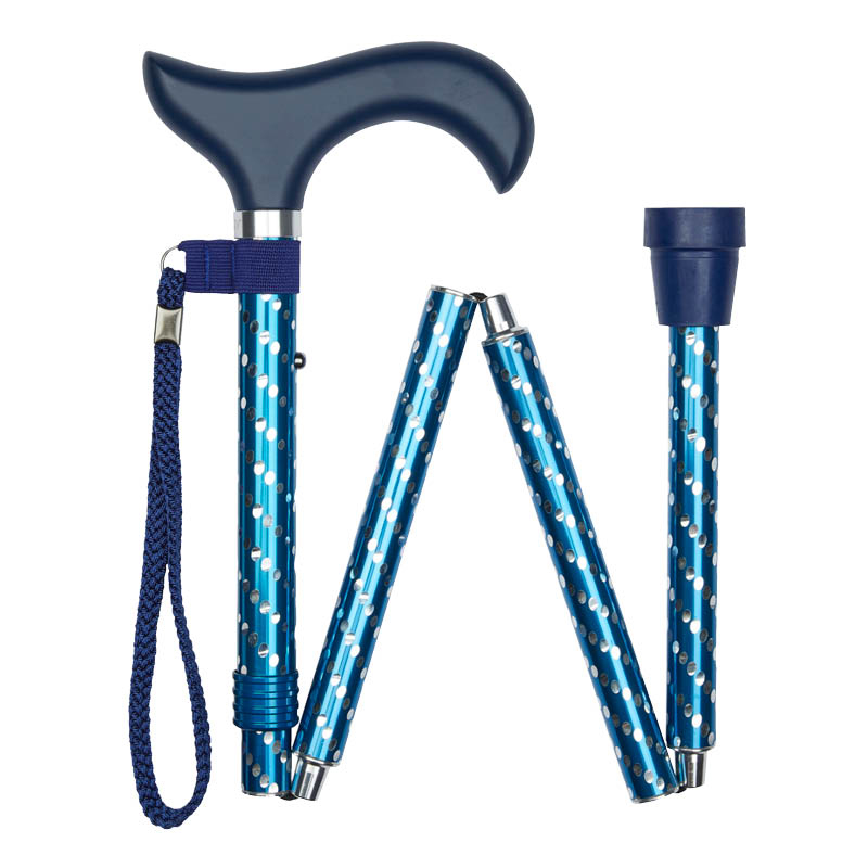 Ziggy Blue Engraved Derby-Handle Folding Easily-Adjustable Walking Stick