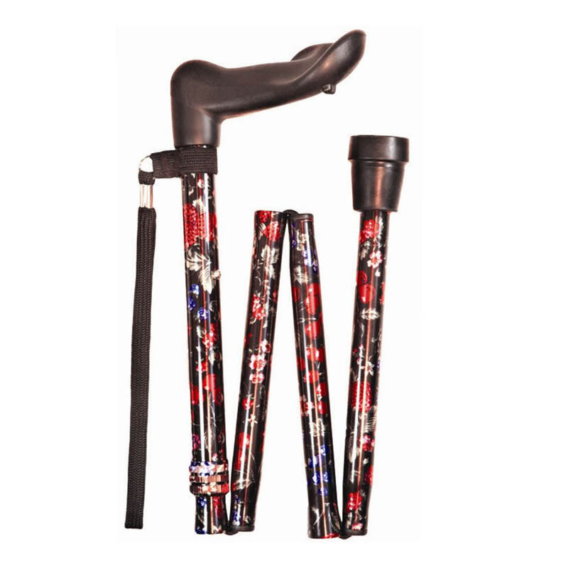 Ziggy Fruit-Pattern Adjustable Folding Walking Stick with Anatomical Handle (Right Hand)