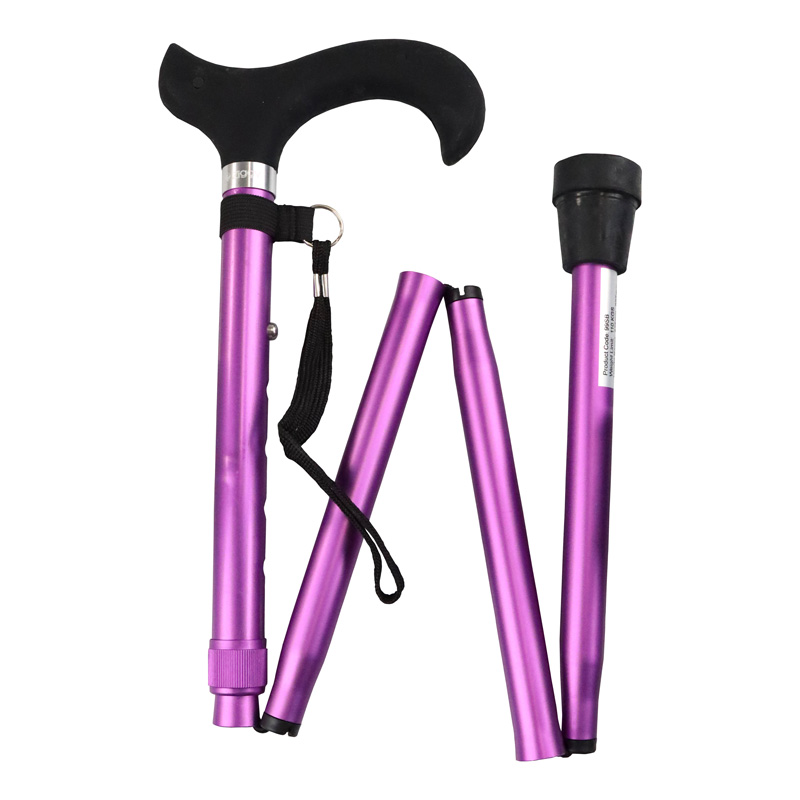 Ziggy Purple Height-Adjustable Folding Walking Stick With Silicone Handle